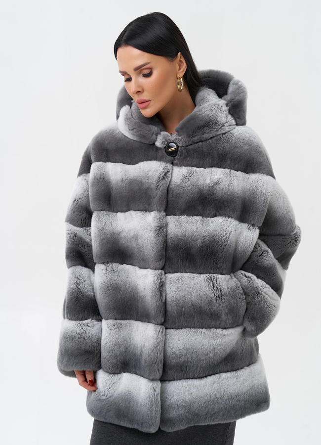 Шуба из кролика с капюшоном модель № 25324 универмаг малина