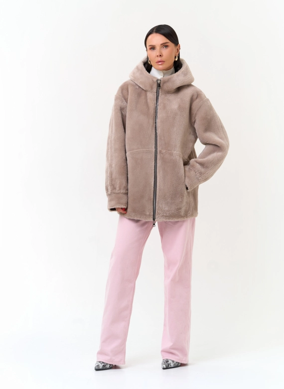 Женская дубленка из эко замши фото