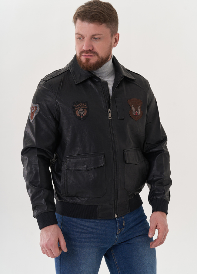 фото Мужская куртка из эко кожи черного цвета модель № 26787