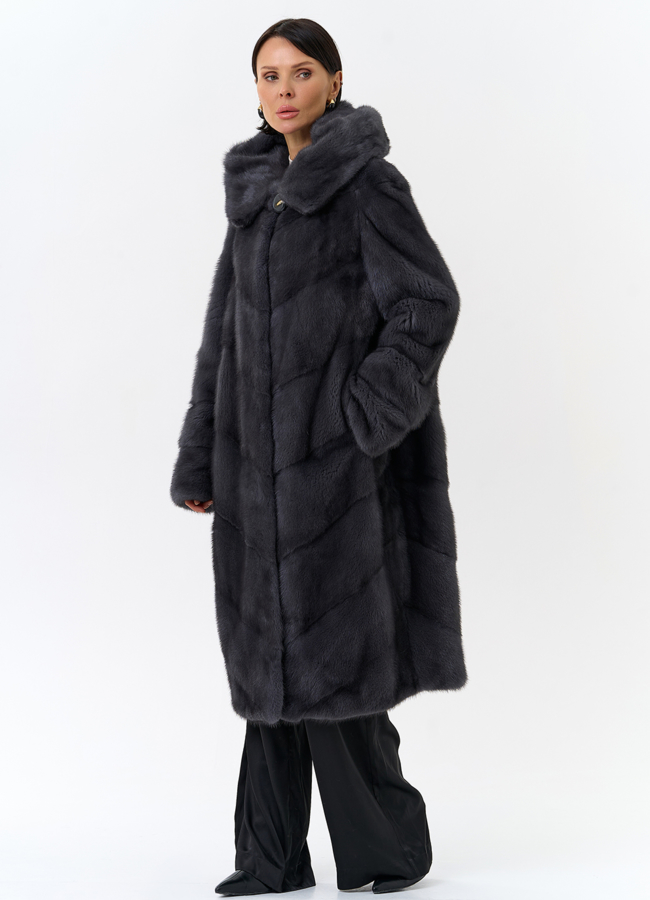 Длинная норковая шуба в сером цвете модель № 25039 универмаг малина