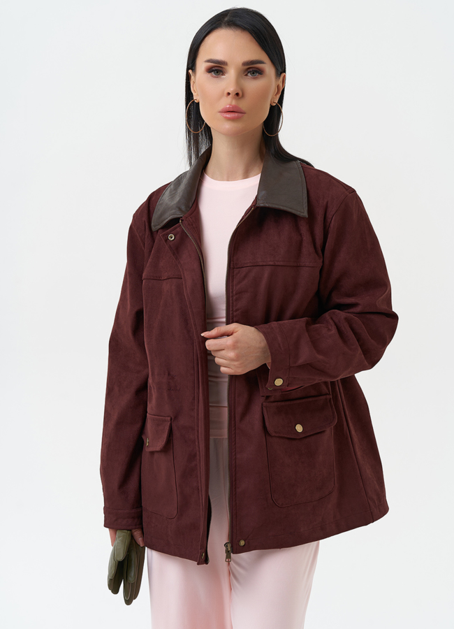 фото Женская парка из эко замши бордового цвета модель № 30375
