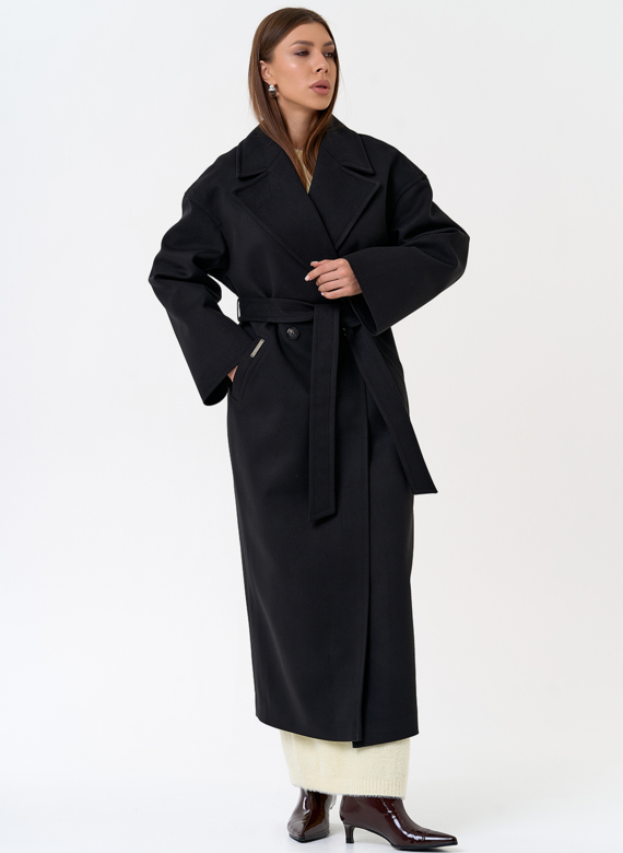 Длинное женское пальто в черном цвете