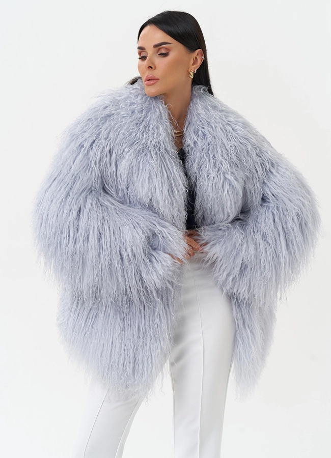Женская шуба из меха ламы модель № 30633 меха малина