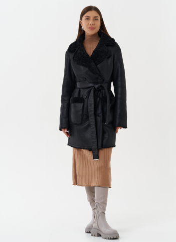 Женская двухсторонняя дубленка из эко кожи