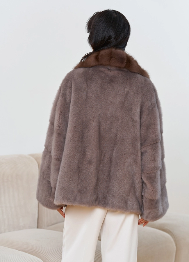 Куртка из меха норки с английским воротником из меха куницы модель № 30681 в рассрочку