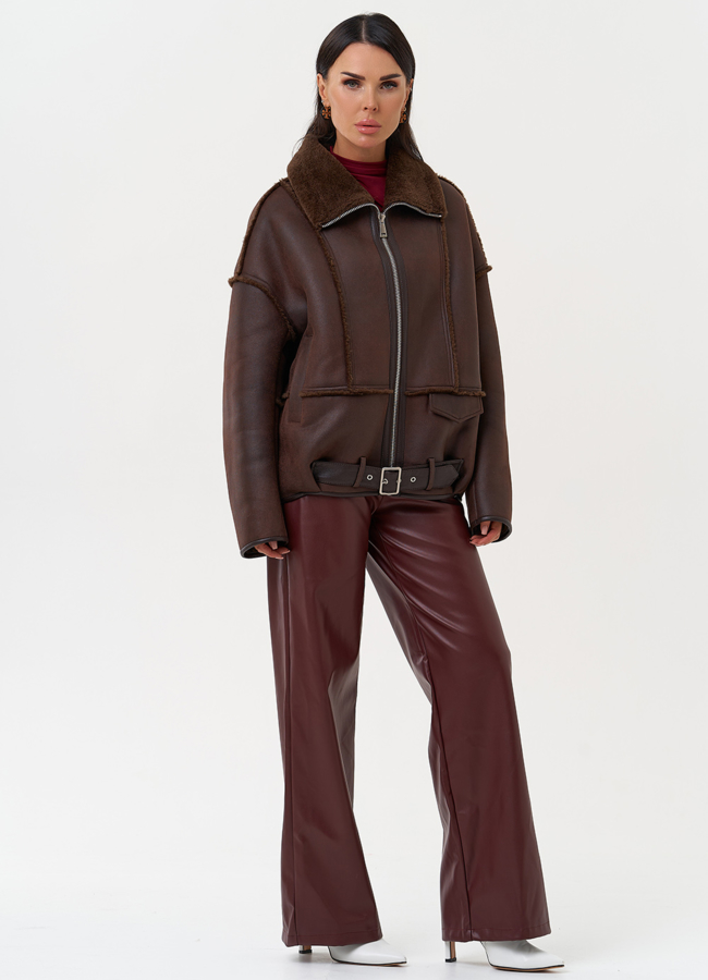 Женская дубленка коричневого цвета  модель № 31282 в рассрочку