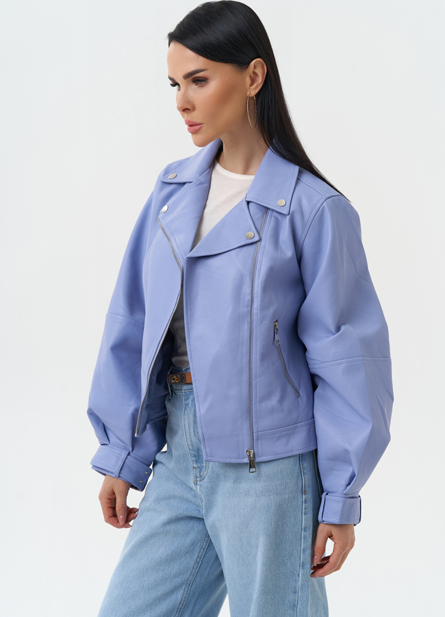 Куртка косуха из эко кожи голубого цвета модель № 30307 универмаг малина