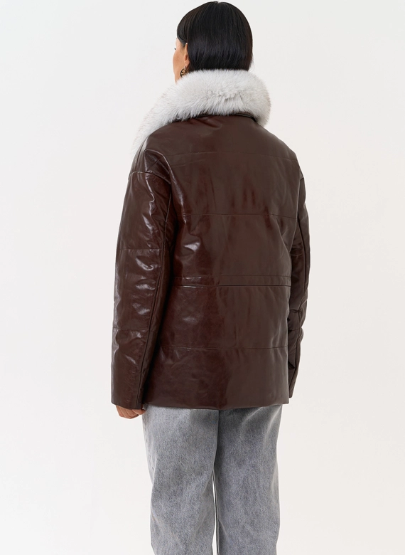 Коричневый кожаный пуховик