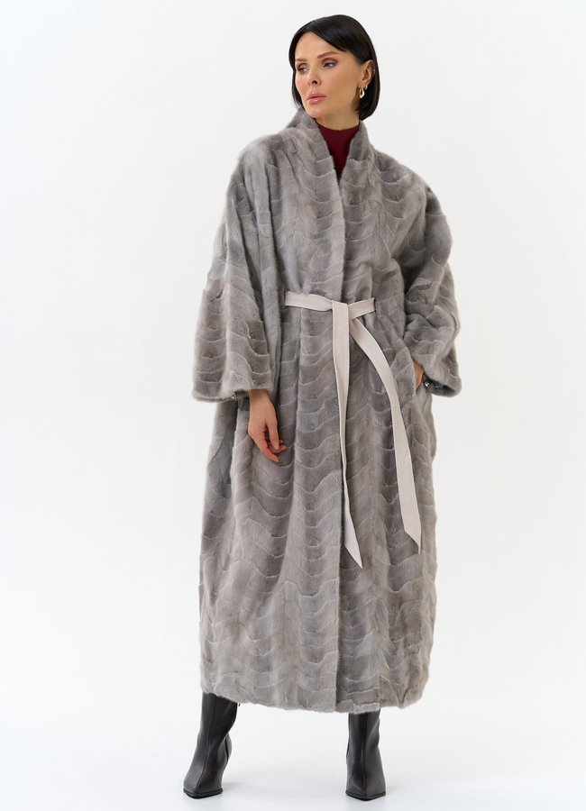 Шуба из меха норки с поясом модель № 31196 универмаг малина