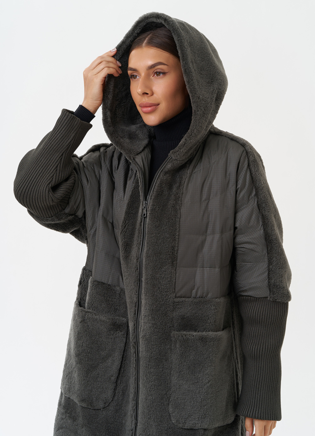 Женское утепленное пальто с капюшоном модель № 28671 универмаг малина