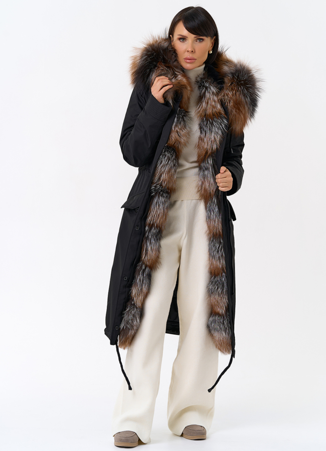 фото Женская парка с капюшоном из меха чернобурой лисы модель № 31992