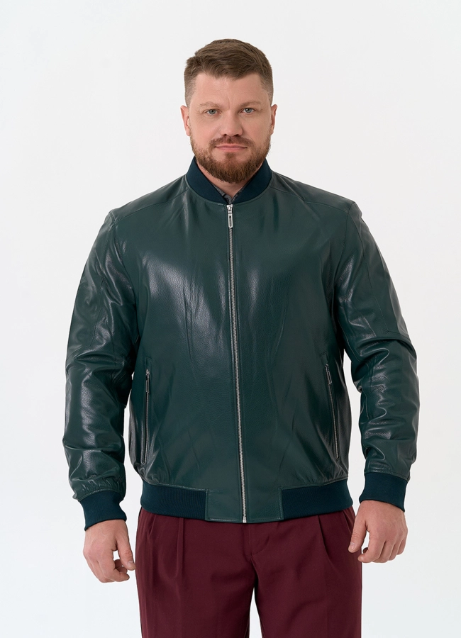 Мужская куртка бомбер из натуральной кожи модель № 32711 меха малина