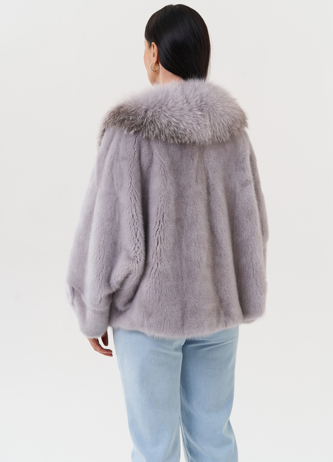 Укороченная норковая шуба с чернобуркой модель № 27585 универмаг малина