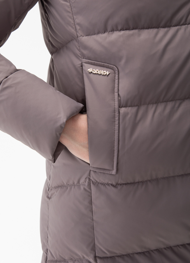 Комбинированный женский пуховик с капюшоном модель № 28877 универмаг малина