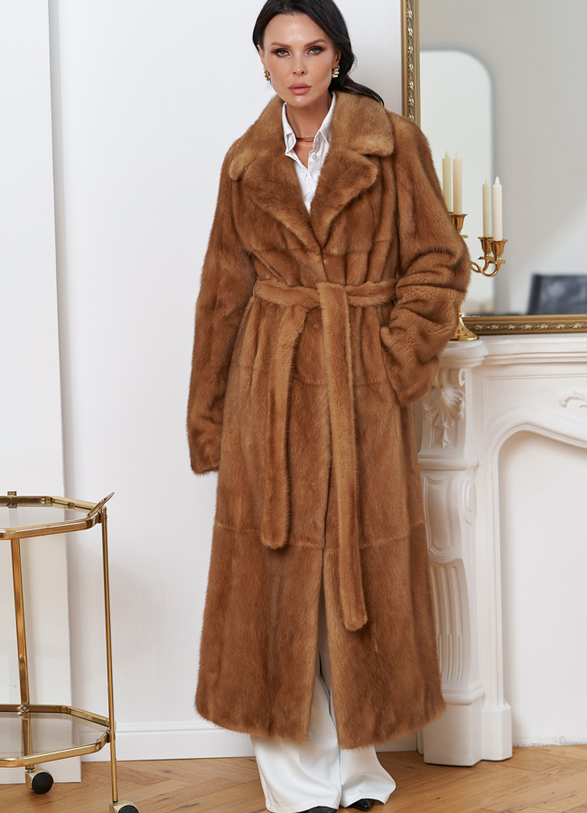 Женская длинная шуба из меха норки модель № 30686 меха малина