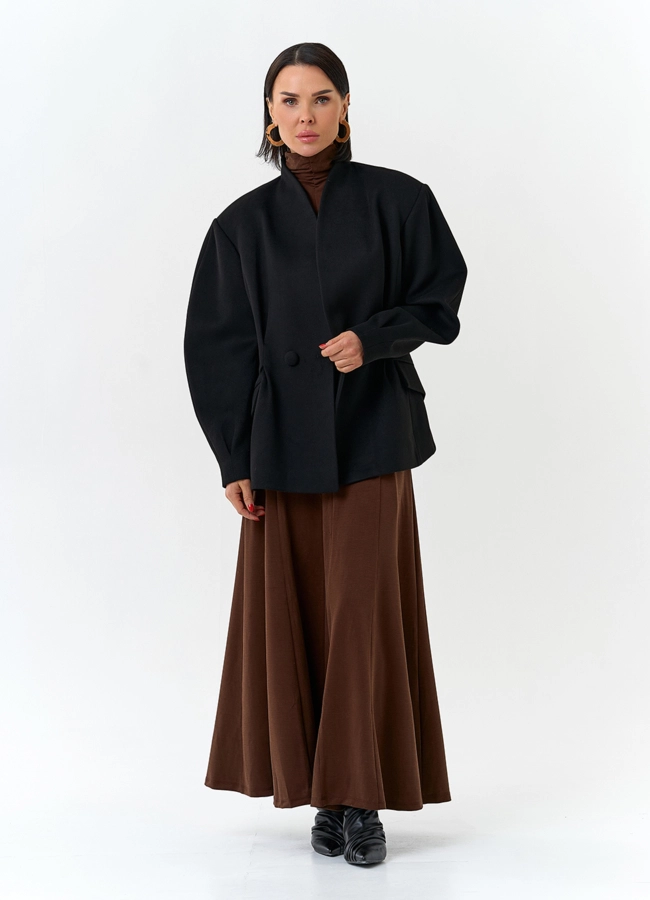 Женское укороченное пальто с акцентными рукавами модель № 32780 универмаг малина