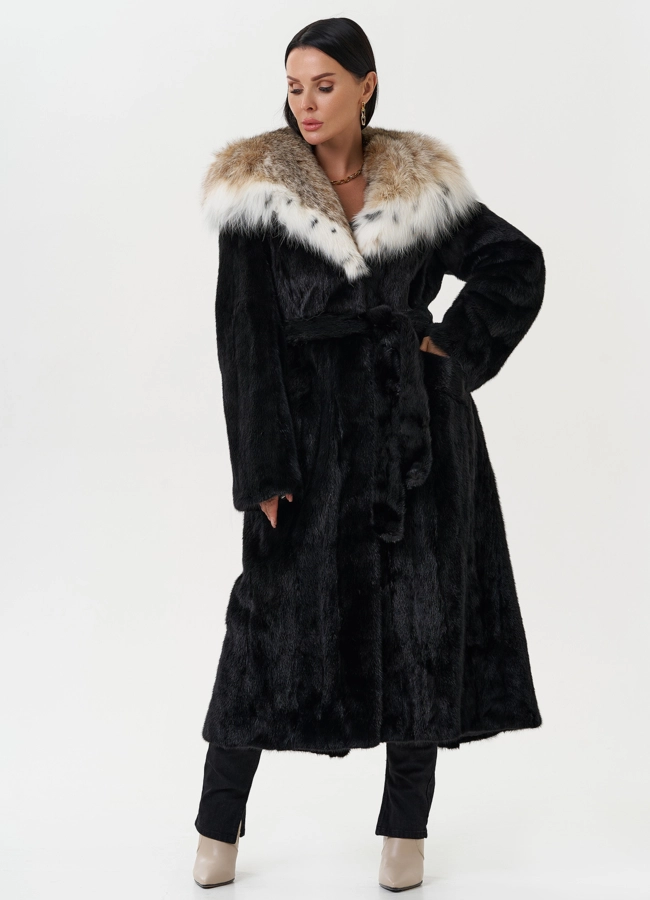Норковая шуба с капюшоном из меха рыси модель № 31342 универмаг малина