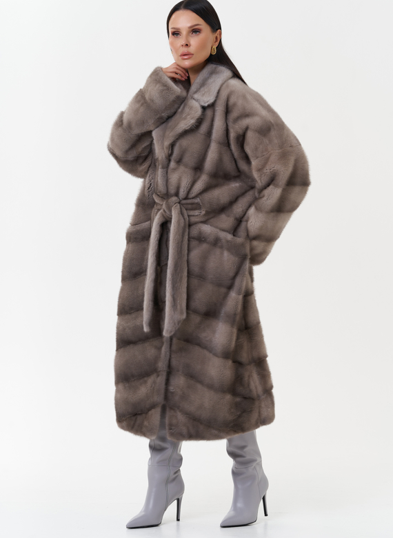 Шуба из скандинавской норки с поясом