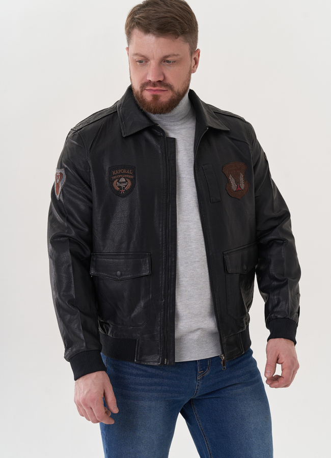 Мужская куртка из эко кожи черного цвета модель № 26787 в рассрочку