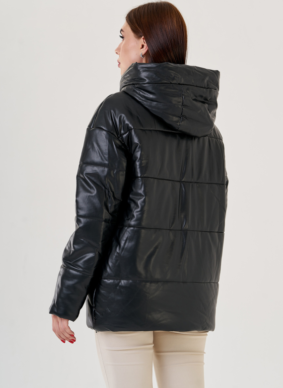 Черный пуховик Malina Siberian из искусственной кожи