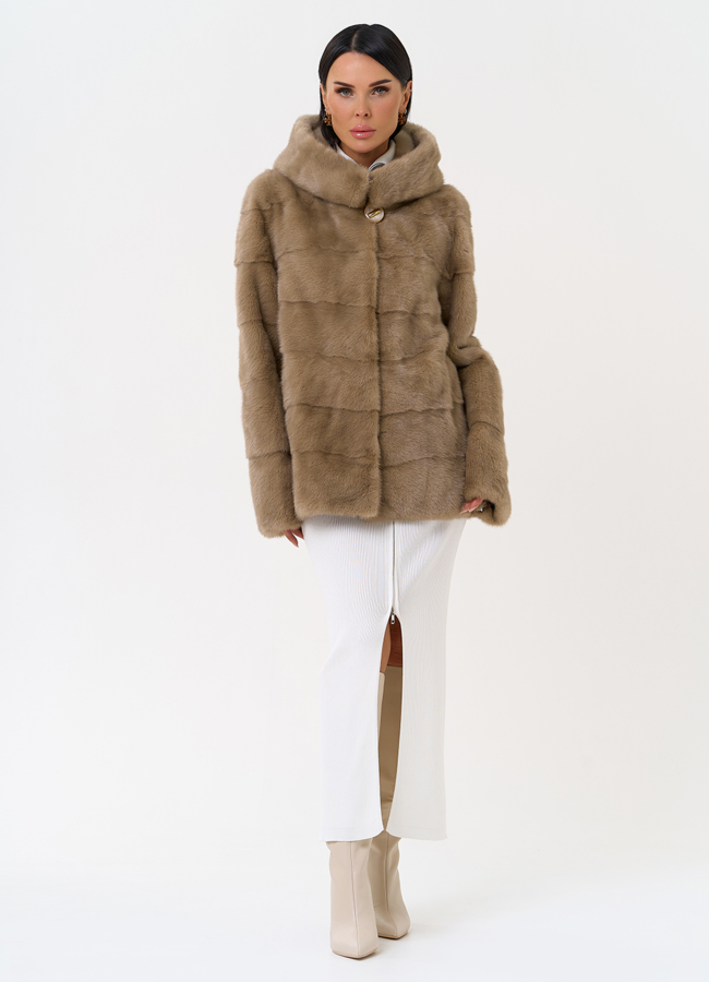 фото Короткая шуба с капюшоном модель № 31330