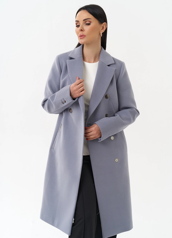 Женское двубортное пальто с поясом модель № 29894 универмаг малина