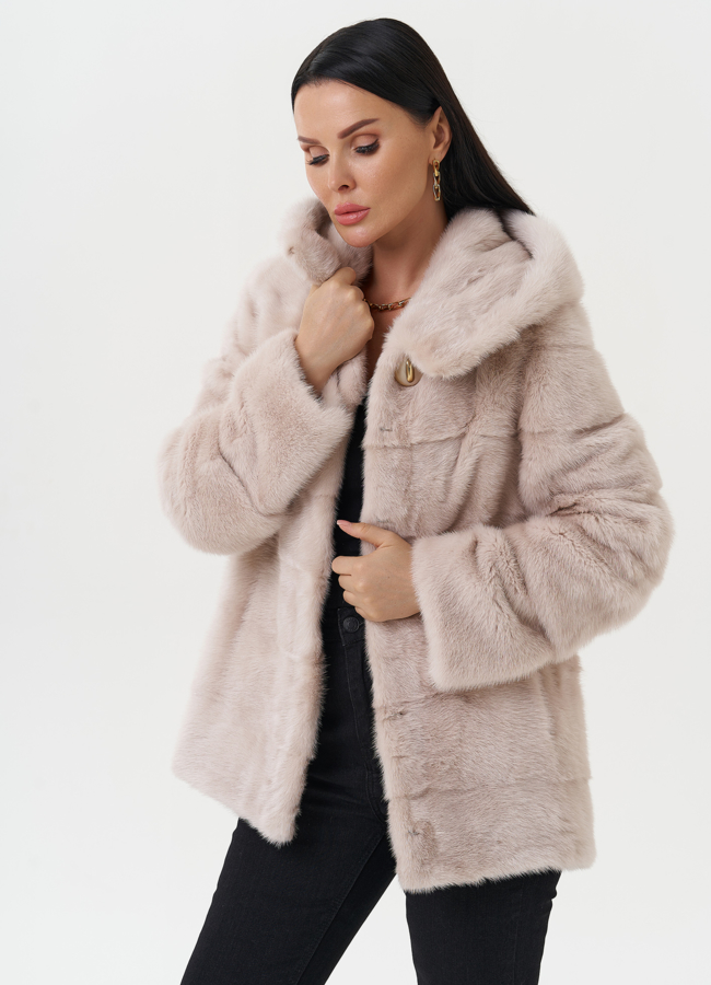 Светлая норковая шуба с капюшоном модель № 24955 универмаг малина