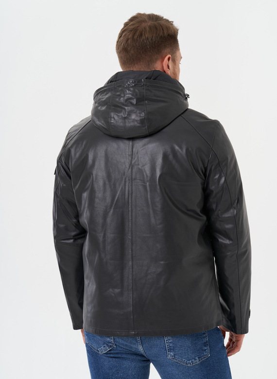 Куртка из натуральной кожи с капюшоном