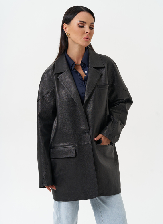 Жакет из натуральной кожи черного цвета