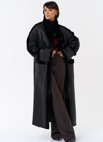 Женская двухсторонняя дубленка с воротником стойкой