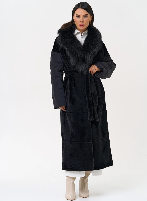 Комбинированное женское зимнее пальто в черном цвете