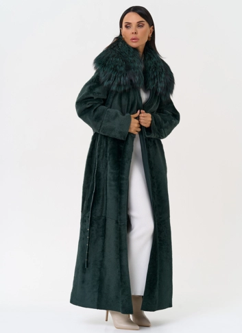 Женская двусторонняя дубленка из меха овчины Cortos с поясом из кожи питона фото
