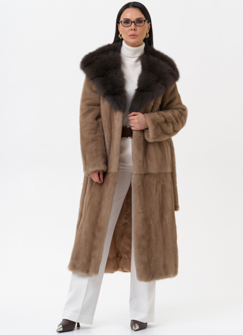 Длинная шуба из норки с куницей