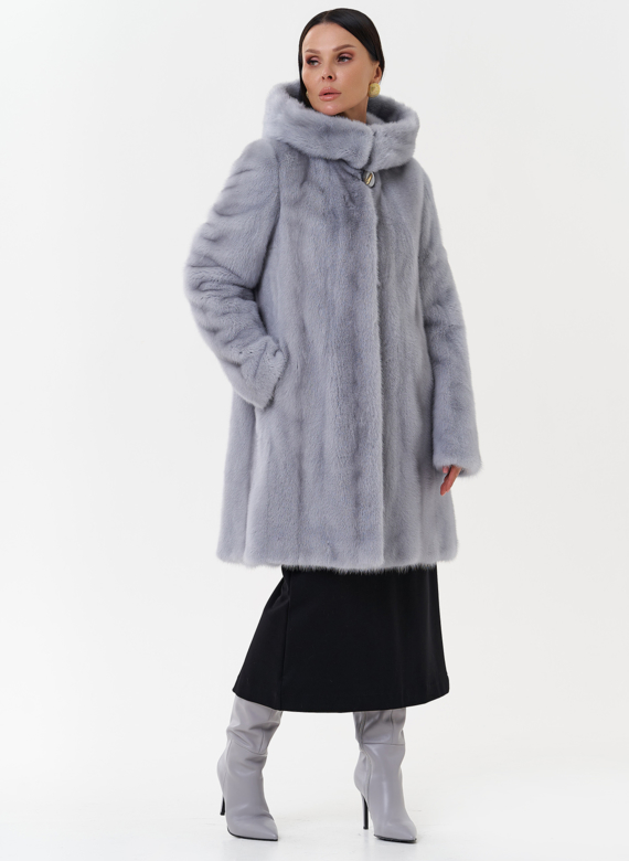 Женская шуба из меха норки с капюшоном