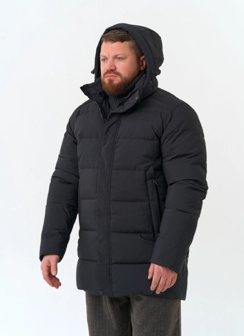 Мужской удлиненный пуховик с капюшоном фото